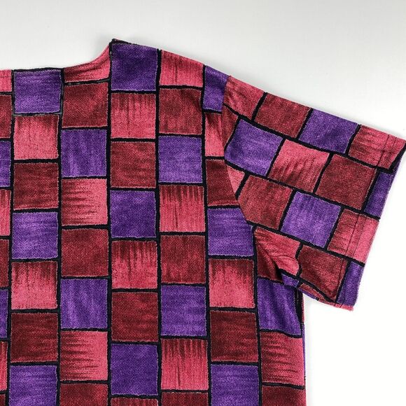 VTG 90's Notations Velvet Geometric Red Purple Womens XL Boxy Blouse Artsy Funky - Picture 5 of 11